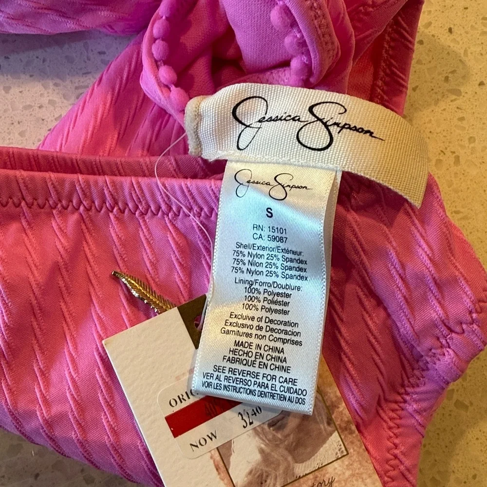Jessica Simpson Pink Textured High Cut High Waist Bikini Separate NEW Size M